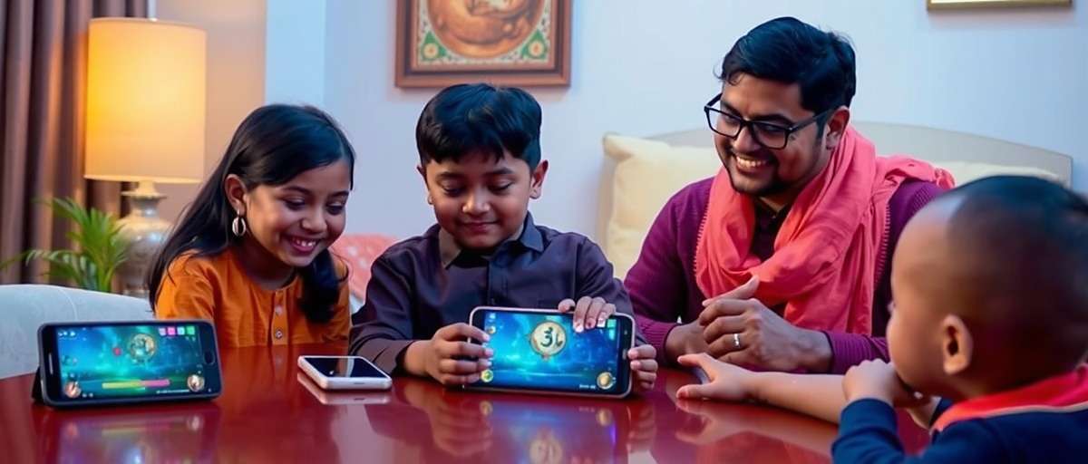 Star Anise Elite Family Gameplay Indian family playing Star Anise Elite together on mobile devices